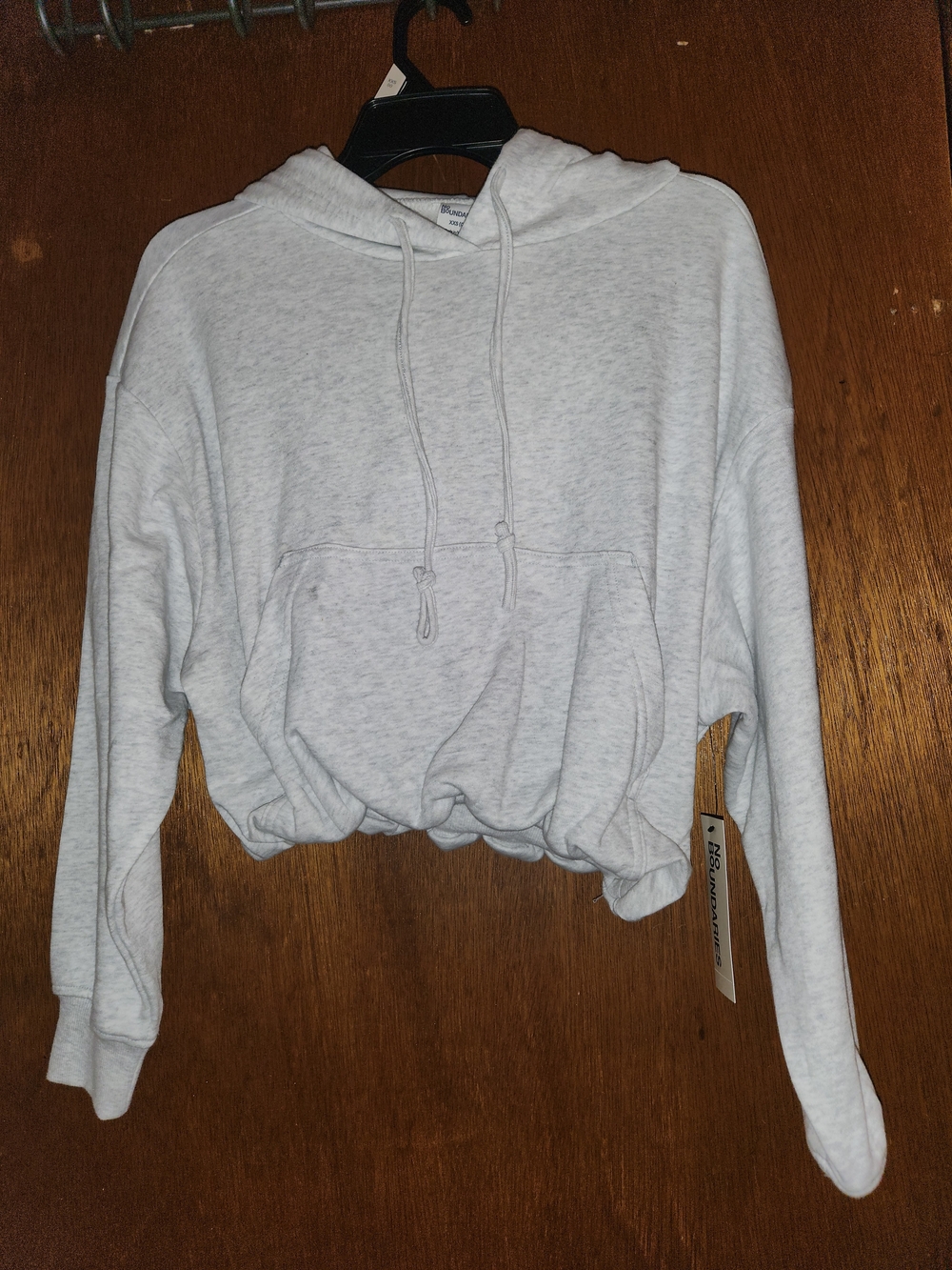 No Boundaries Light Gray Cropped Drawstring Hoodie
